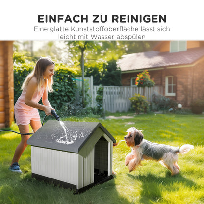 Pawhut Hundehütte Outdoor Hundehaus Mit Asphaltdach, Fenster, Grau