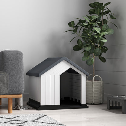 Pawhut Hundehütte Outdoor Hundehaus Mit Asphaltdach, Fenster, Grau